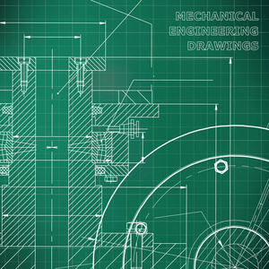 浅绿色背景。 网格。 技术说明。 机械工程。 技术设计。 仪器制造。 封面横幅背景