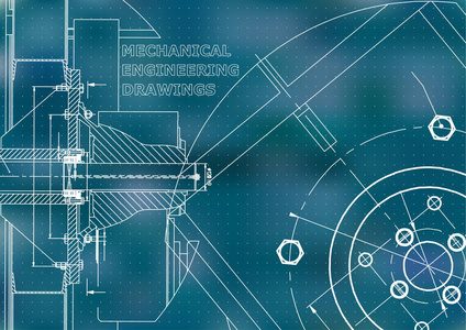 技术说明。 机械工程。 蓝色背景。 要点