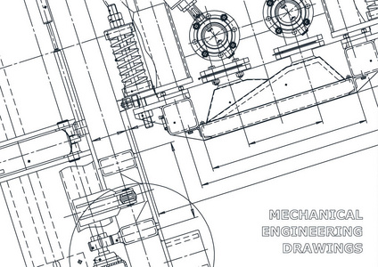 蓝图。 矢量工程图纸。 机械仪器制造。 技术抽象背景。 技术说明
