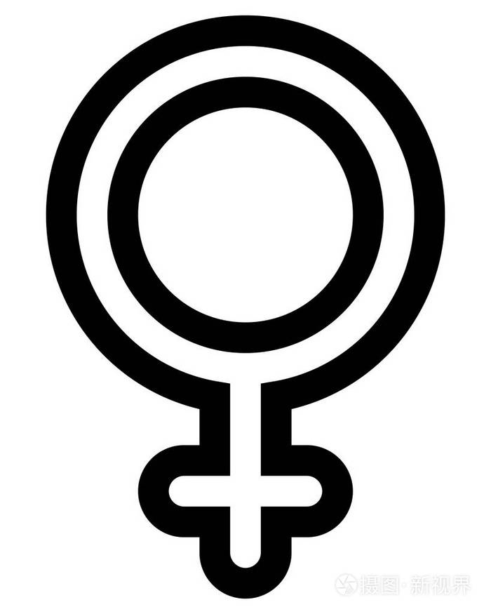 女性符号图标黑色圆形轮廓孤立矢量插图