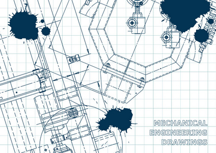 蓝图。 矢量工程图纸。 机械仪器制造。 蓝墨水布
