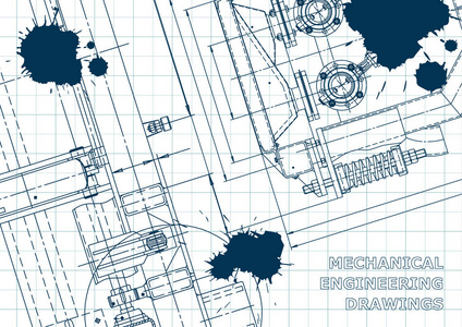 蓝图。 矢量工程图纸。 机械仪器制造。 技术抽象背景。 蓝色墨水。 苏格兰
