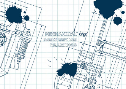 蓝图草图。 矢量工程插图。 封面传单横幅背景。 仪器制作图纸。 机械工程制图。 技术插图。 蓝色墨水。 苏格兰