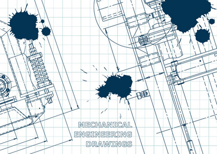 蓝图草图。 矢量工程插图。 封面传单横幅背景。 仪器制作图纸。 机械工程制图。 技术。 蓝色墨水。 苏格兰