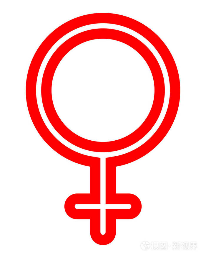 女性符号图标红色薄圆形孤立矢量插图