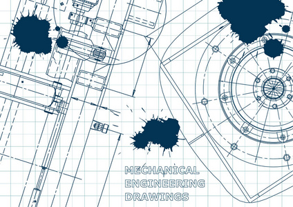 蓝图草图。 矢量工程插图。 封面传单横幅背景。 仪器制作图纸。 蓝色墨水。 苏格兰