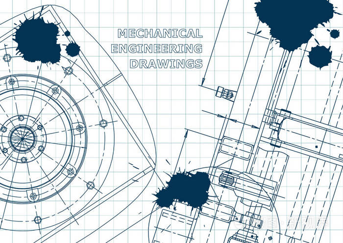 矢量工程插图. 封面传单横幅背景. 仪器制作图纸. 蓝色墨水. 苏格兰