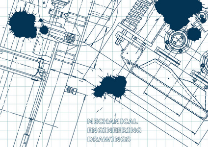 蓝图。 矢量工程插图。 计算机辅助设计系统。 仪器制作图纸。 蓝色墨水。 苏格兰