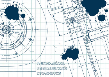 蓝图。 矢量工程插图。 封面传单横幅背景。 机械蓝墨水布