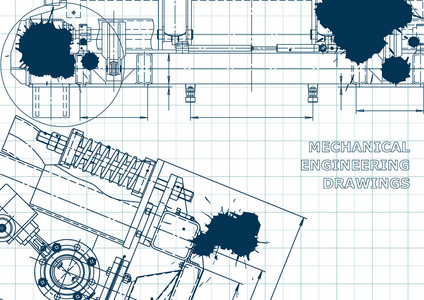 计算机辅助设计系统。 技术插图背景。 蓝墨水布