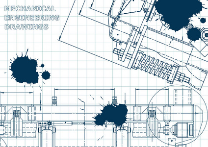计算机辅助设计系统。 技术插图背景。 机械的。 蓝墨水布