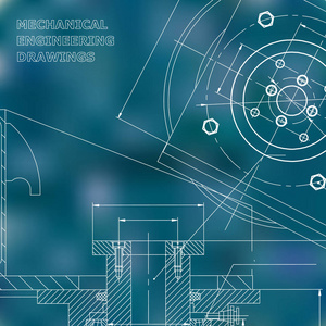机械。 技术设计。 工程风格。 机械仪器制造。 封面传单。 蓝色背景
