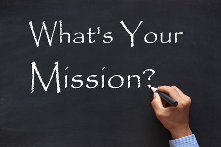 s Your Mission Question with chalk marker on blackboard. Busines