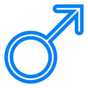 男性符号图标蓝色细圆轮廓孤立矢量插图