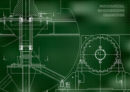 工程背景。 机械工程图纸。 蓝图。 掩护。 技术设计。 绿色背景。 要点