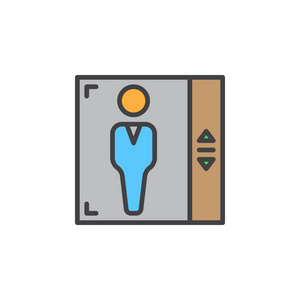 电梯线图标填充轮廓矢量符号线性彩色象形文字隔离在白色上。 升降符号标志标志插图
