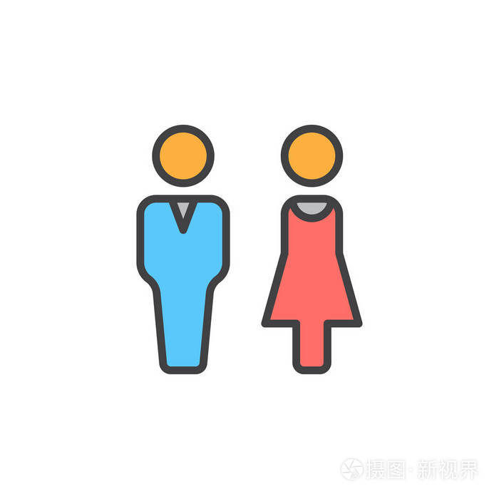 男女线图标填充轮廓矢量符号线性彩色象形文字隔离在白色上情侣符号