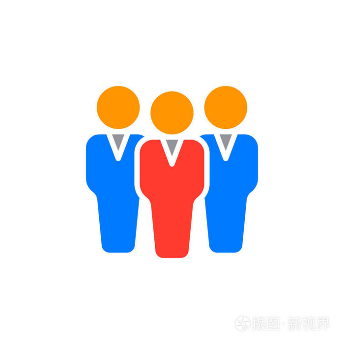 一群人的图标矢量填充平标,实心彩色象形文字隔离在白色上.