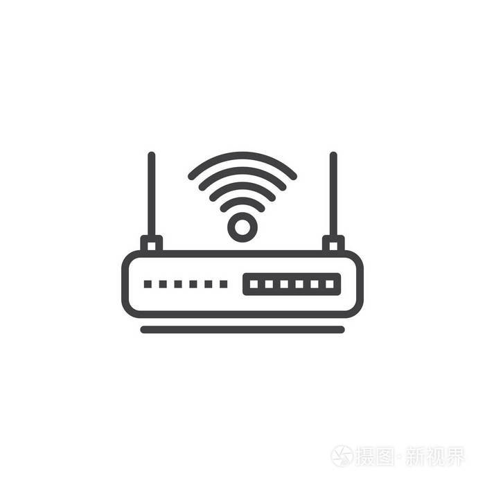 插画 wifi路由器线图标,轮廓矢量符号,线形象形图隔离在白色上.
