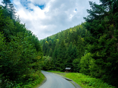 柏油路背景下的山景