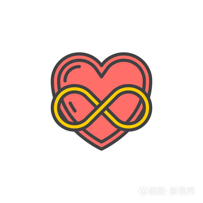 永恒的爱线图标填充轮廓矢量符号线性彩色象形孤立在白色上心与无限