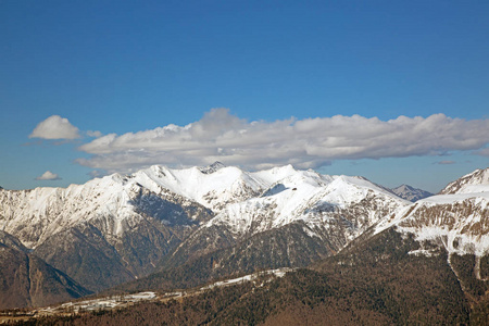 在蓝天上的雪山山峰