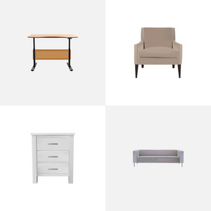 一套家具逼真的符号与书桌, 扶手椅, 沙发和其他图标为您的网络移动应用程序标志设计