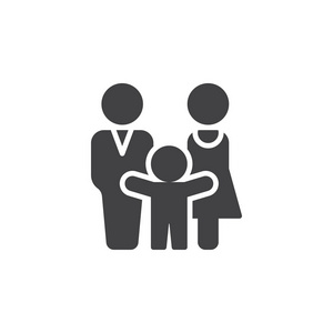 男人，女人和孩子的图标矢量填充平标志，固体象形文字隔离在白色上。 家庭符号标志插图