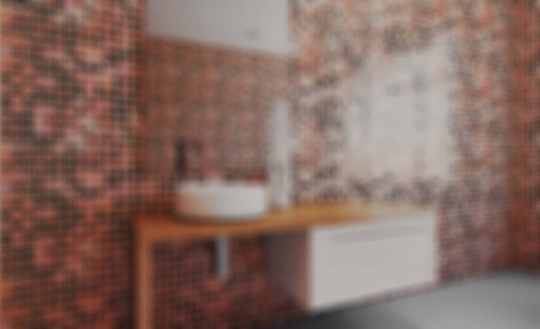 抽象模糊摄影。 宽敞的浴室干净，漂亮，豪华，明亮的房间。 三维渲染。