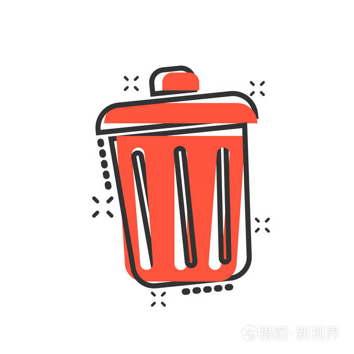 垃圾桶垃圾图标的漫画风格. 垃圾桶矢量卡通插图象形图.