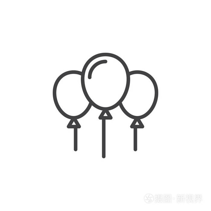 气球线图标轮廓矢量符号线性风格象形文字隔离在白色上事件装饰符号