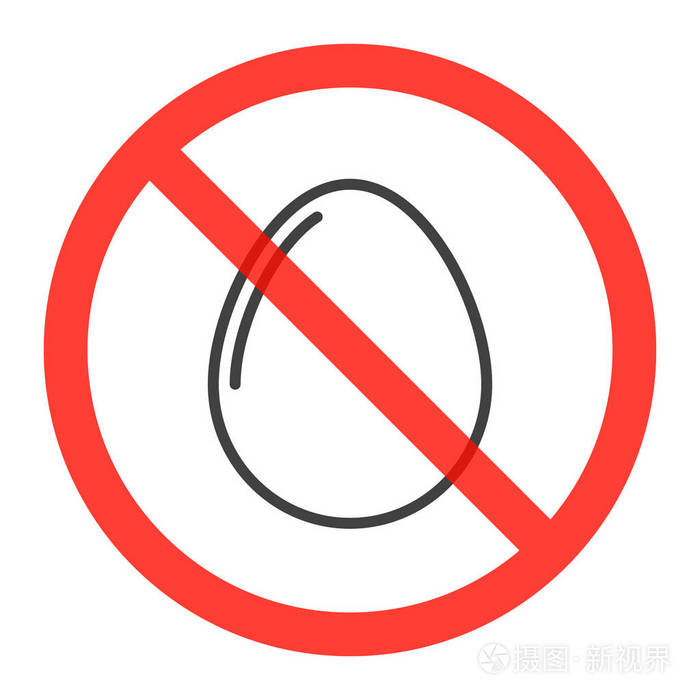 禁止鸡蛋禁止标志线图标在禁止红色圆圈禁止符号白色分离的矢量插图