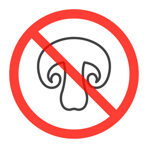 禁止蘑菇禁止标志图标在禁止红色圆圈禁止符号。 白色分离的矢量插图