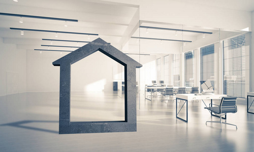 房子石像作为房地产和优雅办公设计的象征。 3D渲染