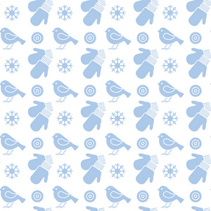 矢量冬季无缝图案与雪花鸟手套。 圣诞节和2019年的背景。 包装织物印花的设计。