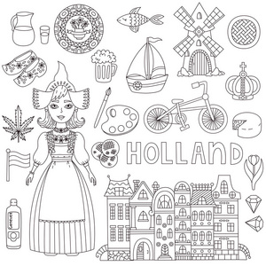 木屐鞋涂鸦荷兰荷兰图标传统符号设置照片