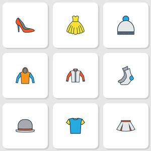 颜色的颜色图标设置与礼服, 羊毛衫, 连帽衫和其他运动衫元素。被隔绝的向量例证礼服图标