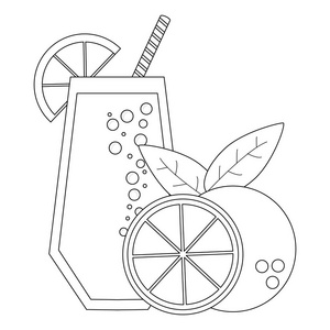 杯中果汁和冰沙橙与吸管矢量图平面设计照片