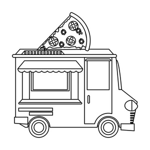 食品卡车比萨饼餐厅矢量平面设计
