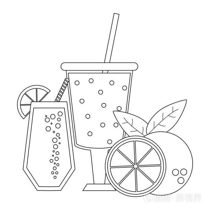 果汁和冰沙杯和橘子矢量图平面设计插画-正版商用图片1658re-摄图新