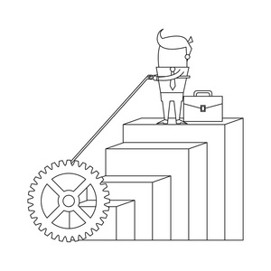 商人带公文包拉齿轮带绳矢量图平面设计