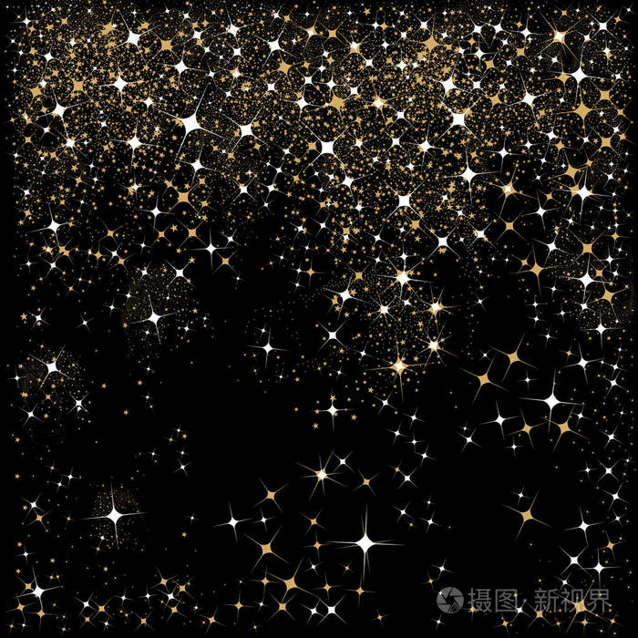 秋天的星星和闪闪发光的白色和金色的黑色背景为假日季节.插画-正版商