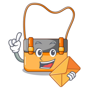 带信封袋信使商人皮革字符矢量插图照片