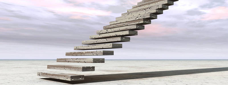 概念或概念三维插图楼梯台阶到天堂的天空背景沙漠与云旗