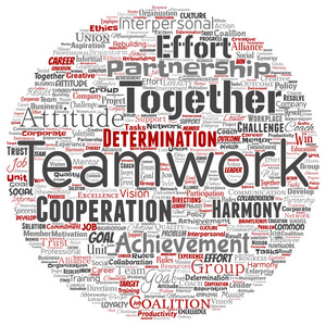 矢量概念团队合作管理圆红色伙伴关系理念成功目标词云孤立背景。 企业战略组合作为集团合作解决方案或团队理念设计