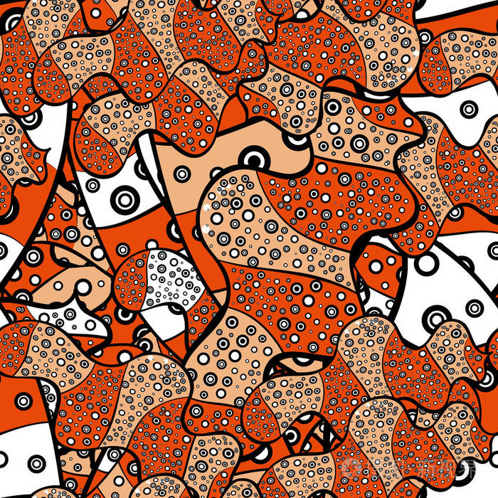 涂鸦米色,黑色和橙色的颜色. 无缝图案打印. 时尚的面料图案. 矢量.