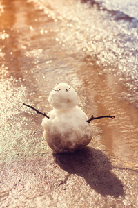 在水坑背景下的雪人