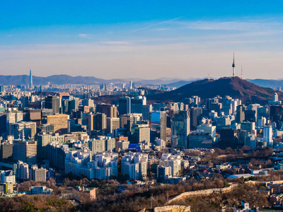 韩国首尔市美丽的建筑与建筑城市景观