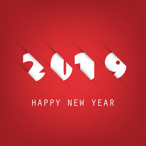 简单的白色和红色新年贺卡, 封面或背景设计模板2019年