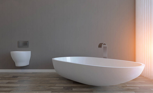 干净清新的浴室，自然光线充足..3D绘制...日落